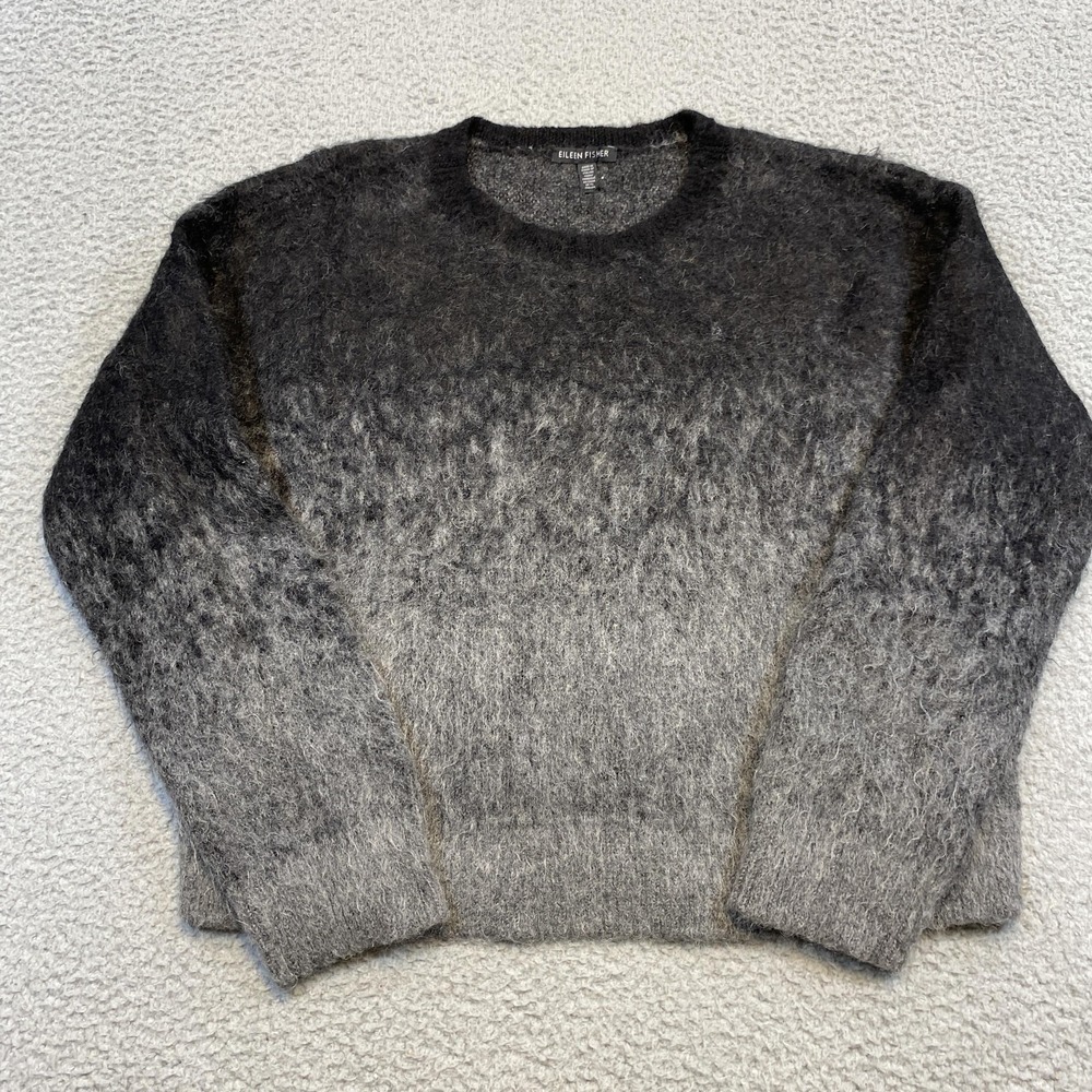 Eileen Fisher Sweater Womens Small Gray Black Ombre Crewneck Mohair Alpaca